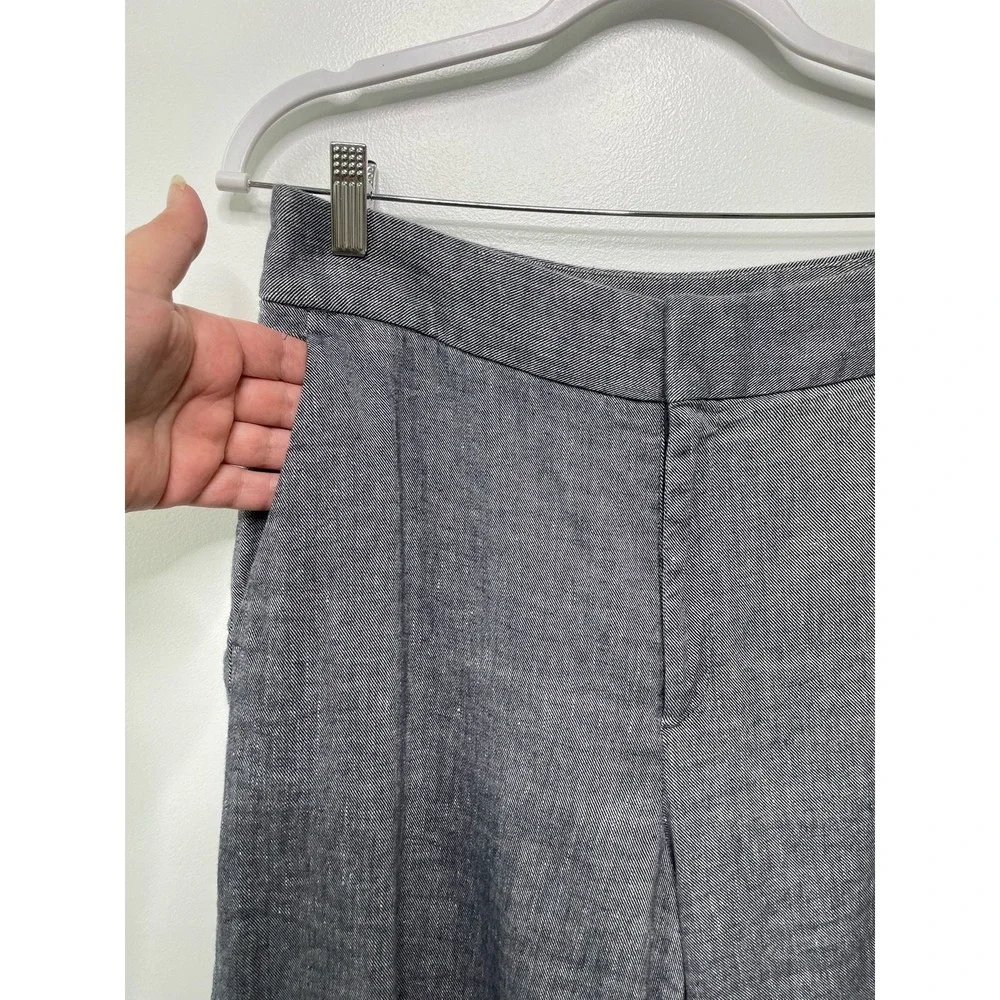 Banana Republic Womens Navy Linen Blend Wide Leg Crop Pants 8 Preppy Office